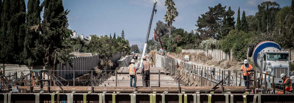Construction of the Hostetter Trench as viewed from Sierra Road/Lundy Avenue in San Jose, California as part of the BART Silicon Valley Berryessa Extension project